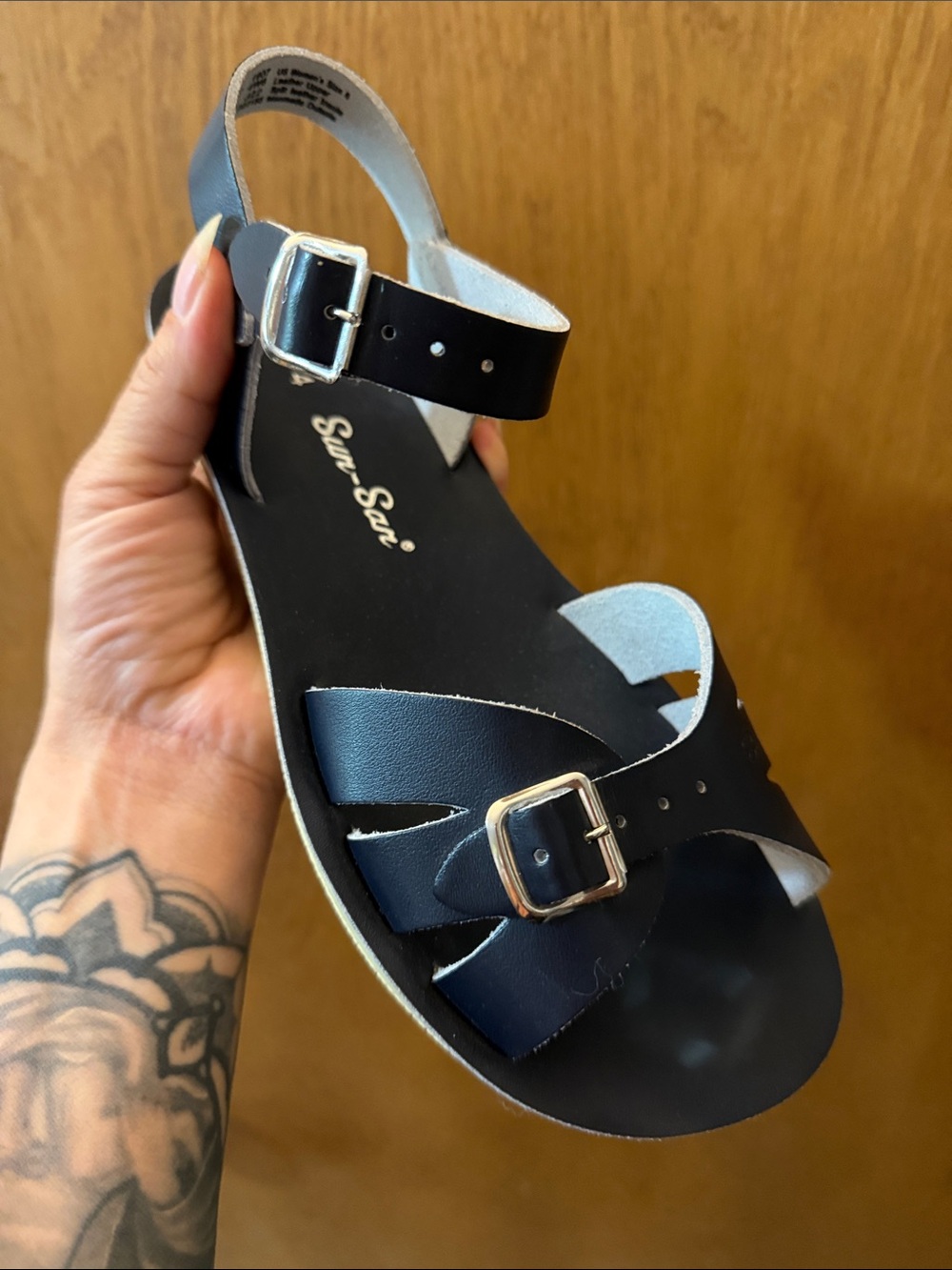 Salt Water Sun-San Navy Leather Buckle Sandal